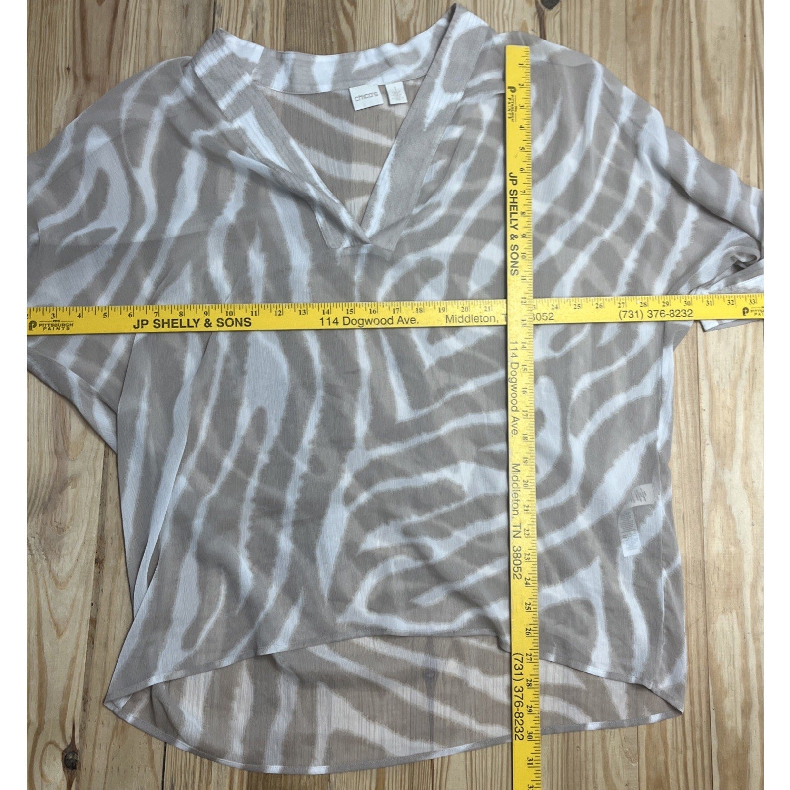 Chicos Blouse Tan Size 1 Sheer Animal Flowy Lagenlook Artsy Popover Neutral Tank