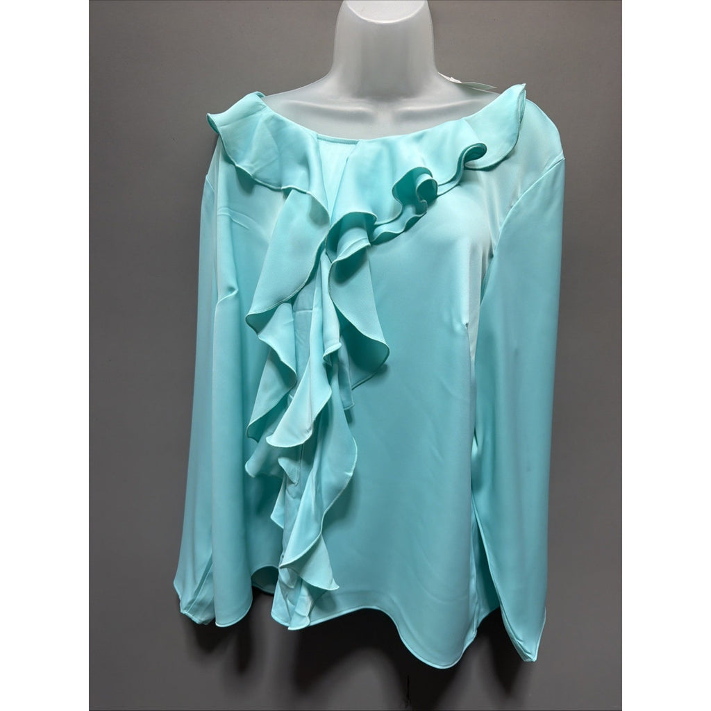 New THE LIMITED Collection Plus 1X Aruba Blue Asymmetric Ruffle Front Blouse