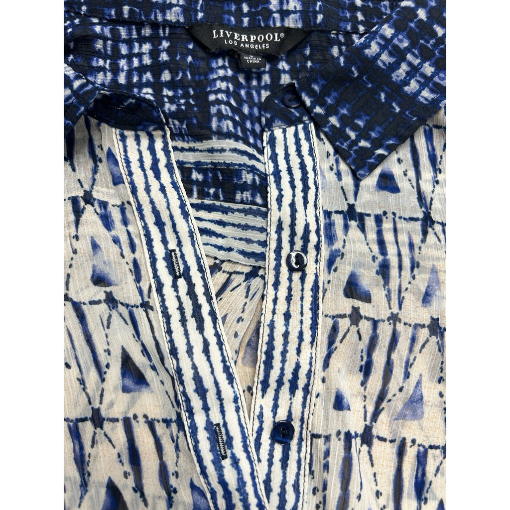 Liverpool Los Angeles Button Front Collared Blouse Grecian Tile Size SMALL.