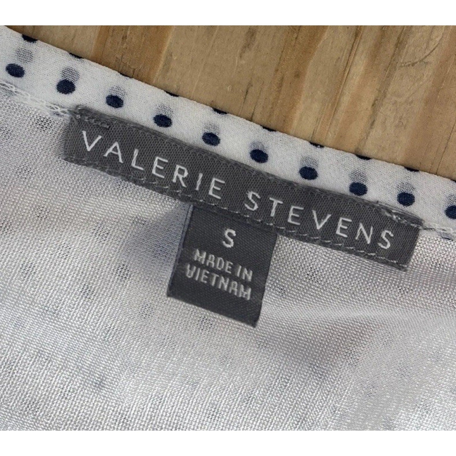 Valerie Stevens Womens White/Blue Polka Dots Lined Blouse Top Size S