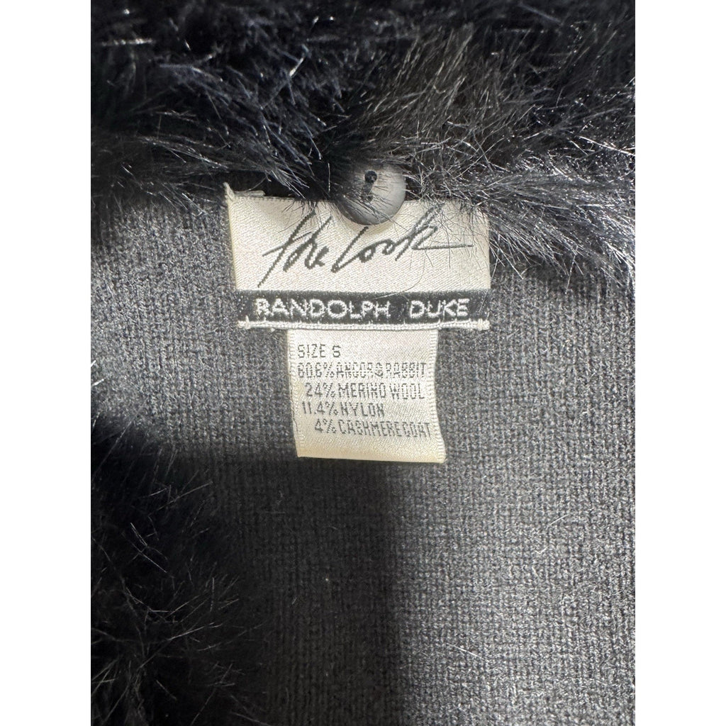 Randolph Duke Fur Removable Collar Open Black Angora Rabbit Merino Wool Small