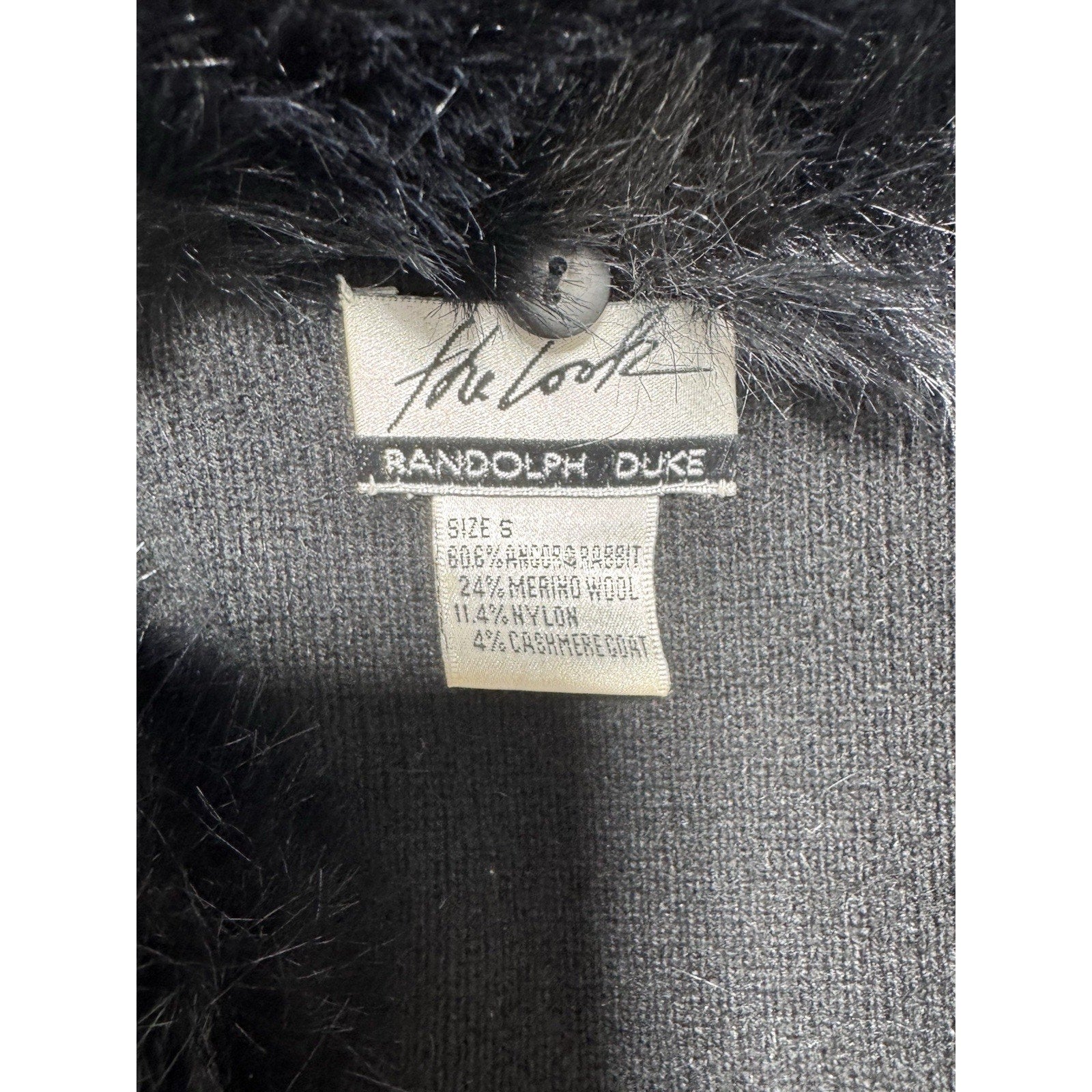 Randolph Duke Fur Removable Collar Open Black Angora Rabbit Merino Wool Small