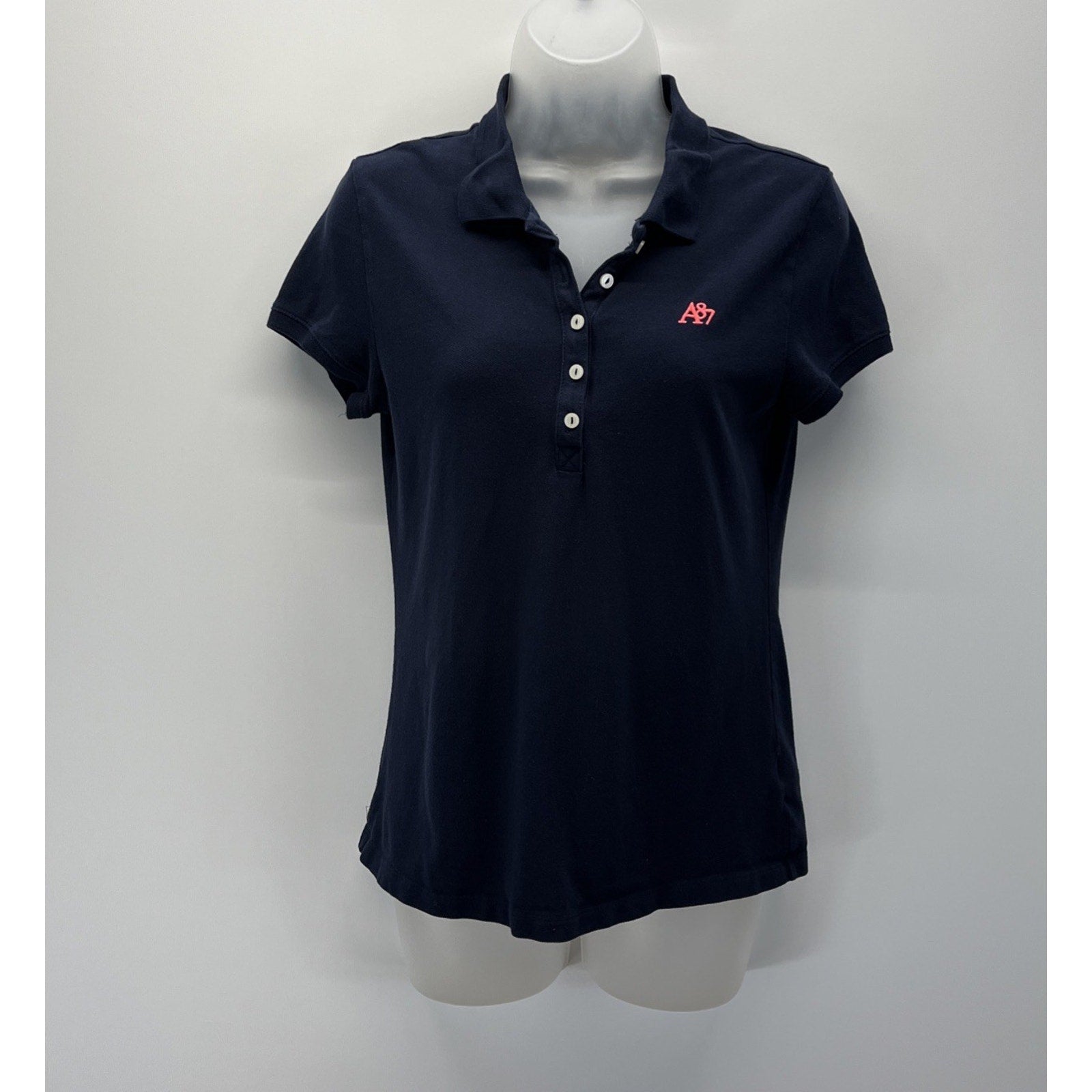 Aeropostale Navy Blue A87 Pique Polo Women's Large Preppy 5 Button