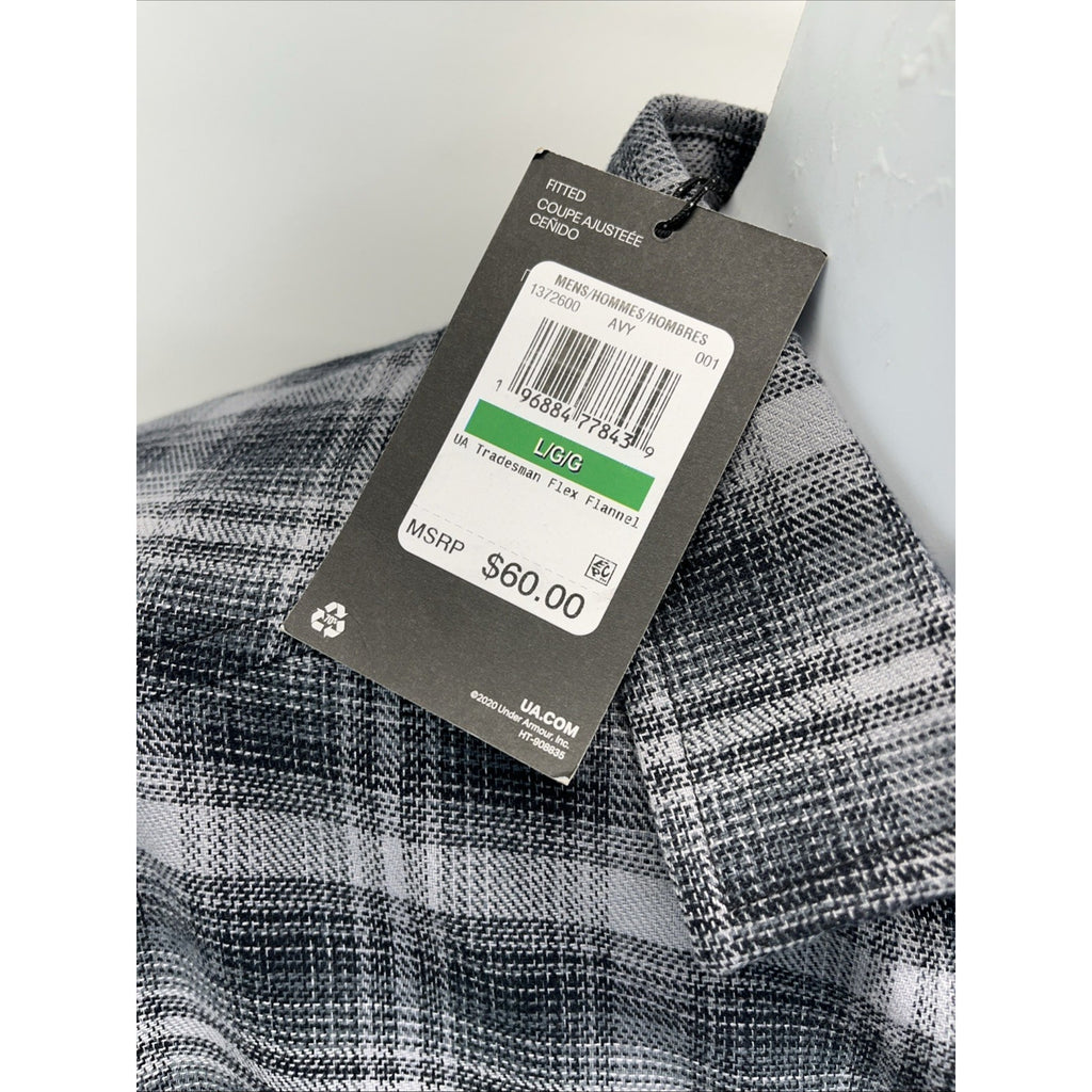 NEW Under Armour Tradesman Flex Flannel Long Sleeve Button Shirt Gray Mens Sz L