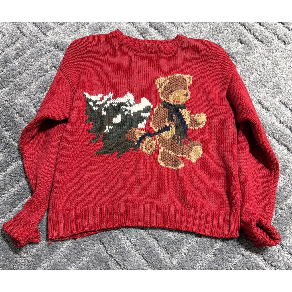 Vintage B.Moss Womens L Teddy bear Christmas Sweater 90s Cottage Cozy Granny