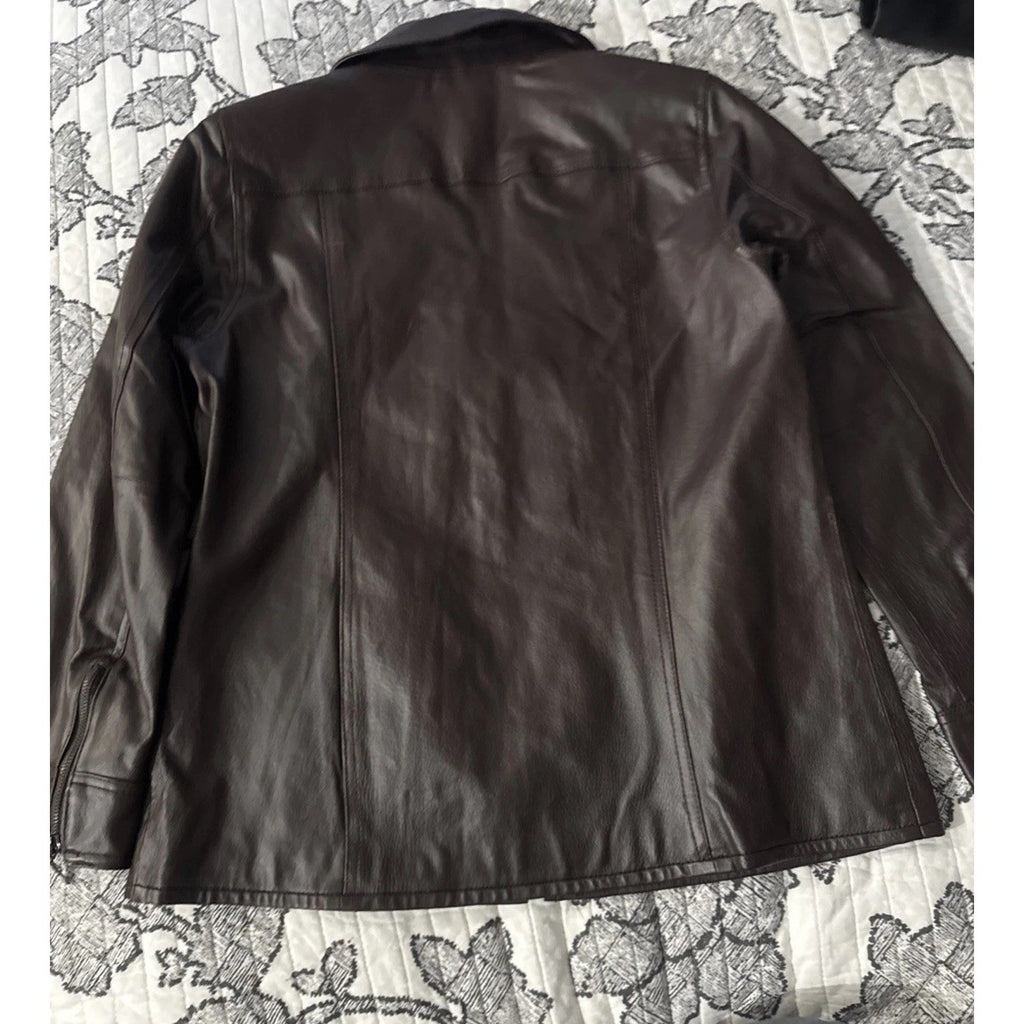 Denim & Co D&CO Leather Ladies Brown Motorcycle Jacket, Size S Style A201535,