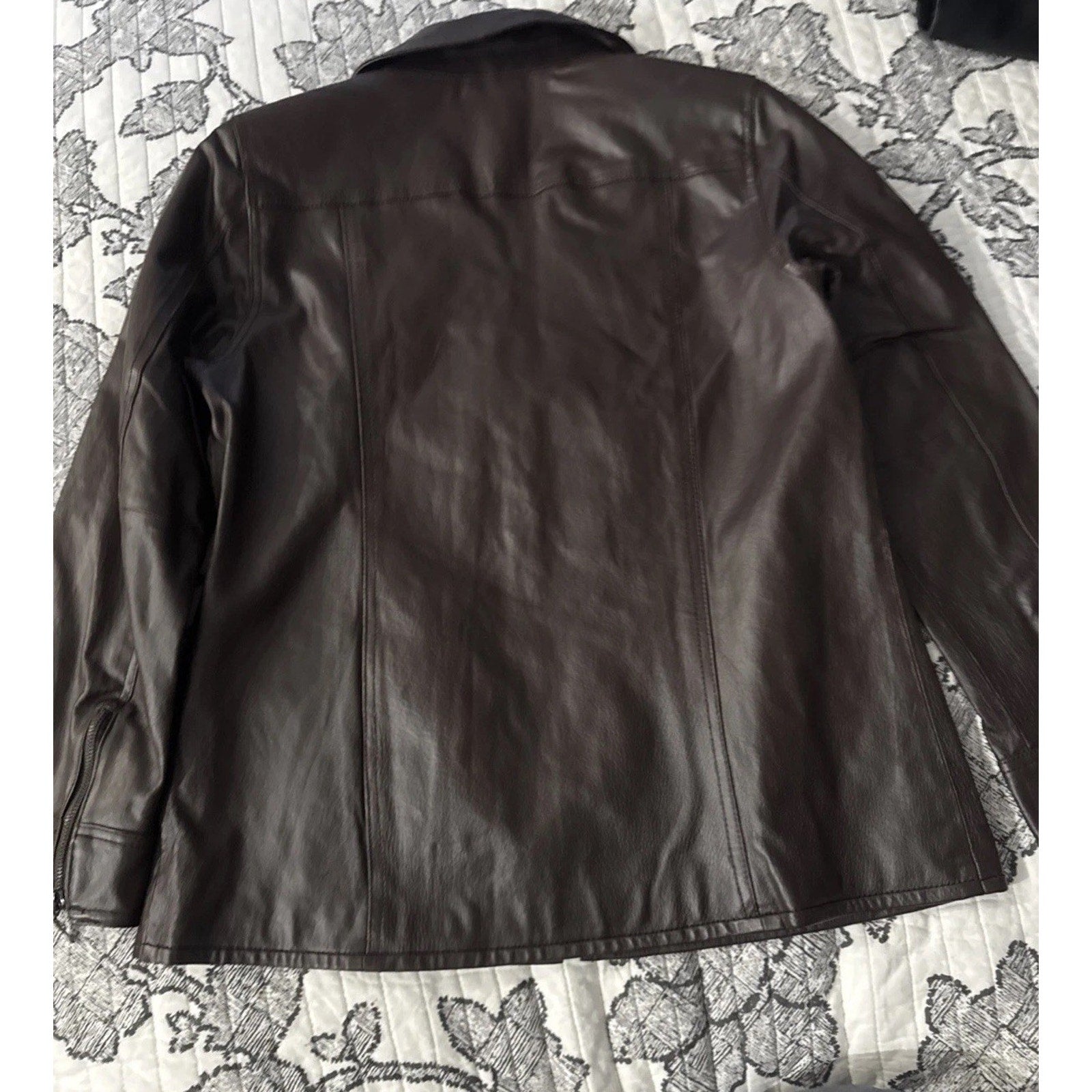 Denim & Co D&CO Leather Ladies Brown Motorcycle Jacket, Size S Style A201535,