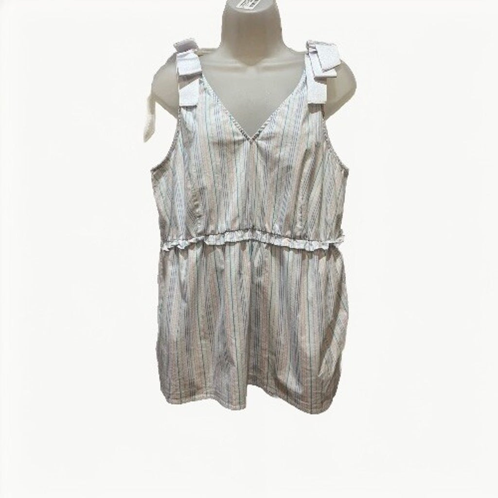 Belle & Sky White Sleeveless Striped Bow Shoulder Top Blouse Women's Size Large