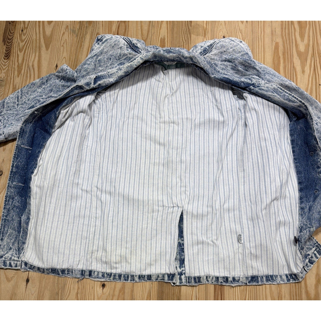 Vtg Out Of The Blue Retro 80s 90s Acid Stone Wash Denim Duster Trench Coat M