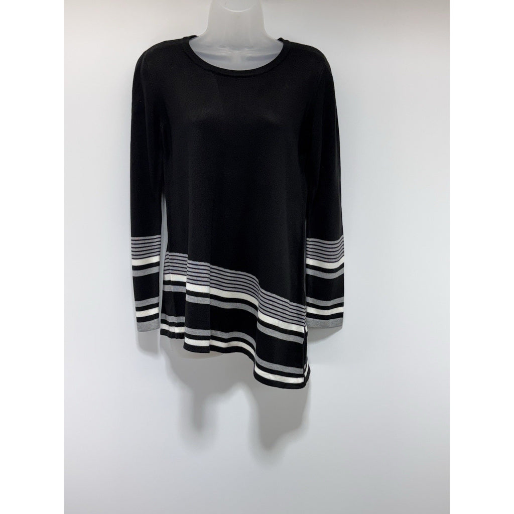 Calvin Klein Asymmetrical Striped Split Side Hem Pullover Crewneck Sweater Small