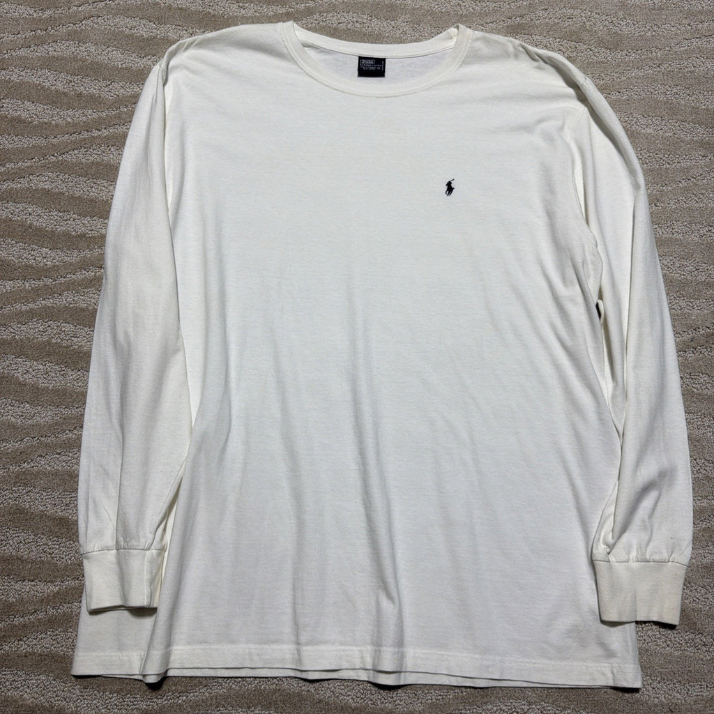 Vintage Polo Ralph Lauren Men's XXL Jersey Long-Sleeve T-Shirt in White
