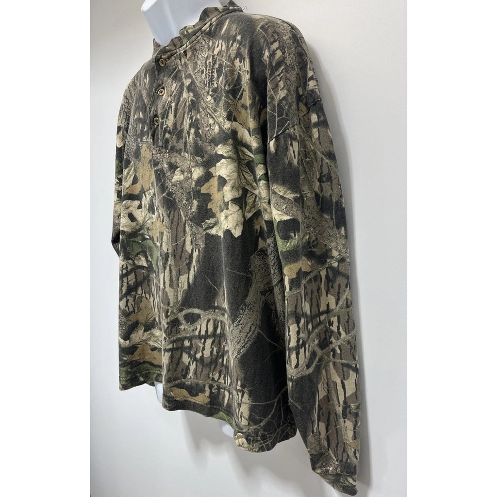 Vintage Mossy Oak Duxbak Full Foliage Long Sleeve Shirt Mens XL Mock Neck