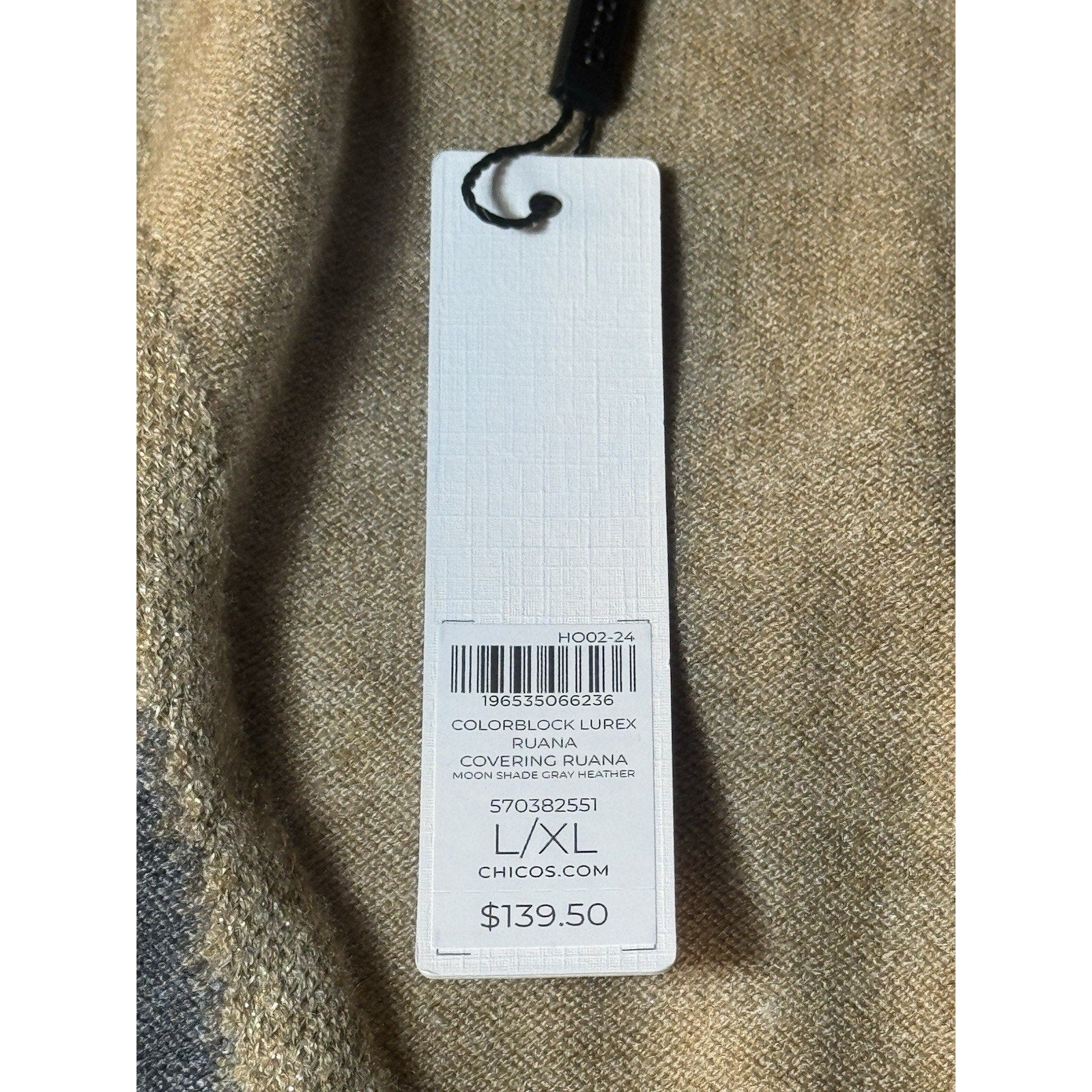 Chico’s Colorblock Lurex Ruana L/XL NWT Gold Gray Black Metallic Poncho Wrap