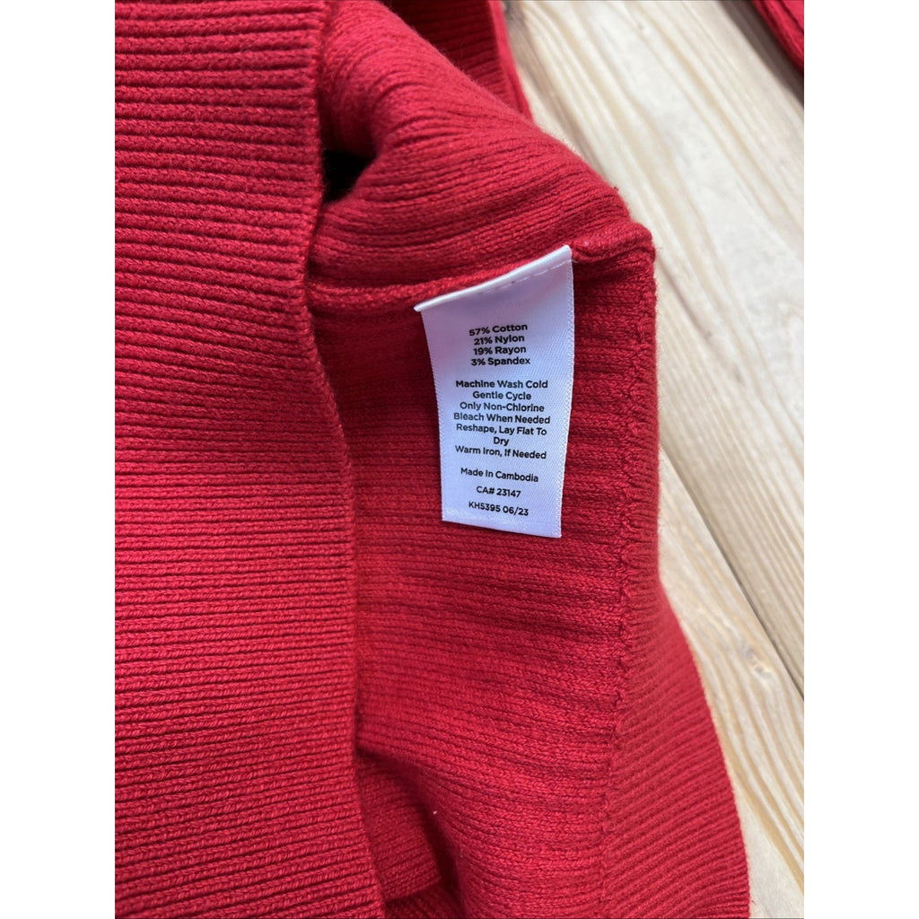 TALBOT'S Red Sweater Long Sleeves & Buttons Turtleneck Ribbed Knit Stretch S