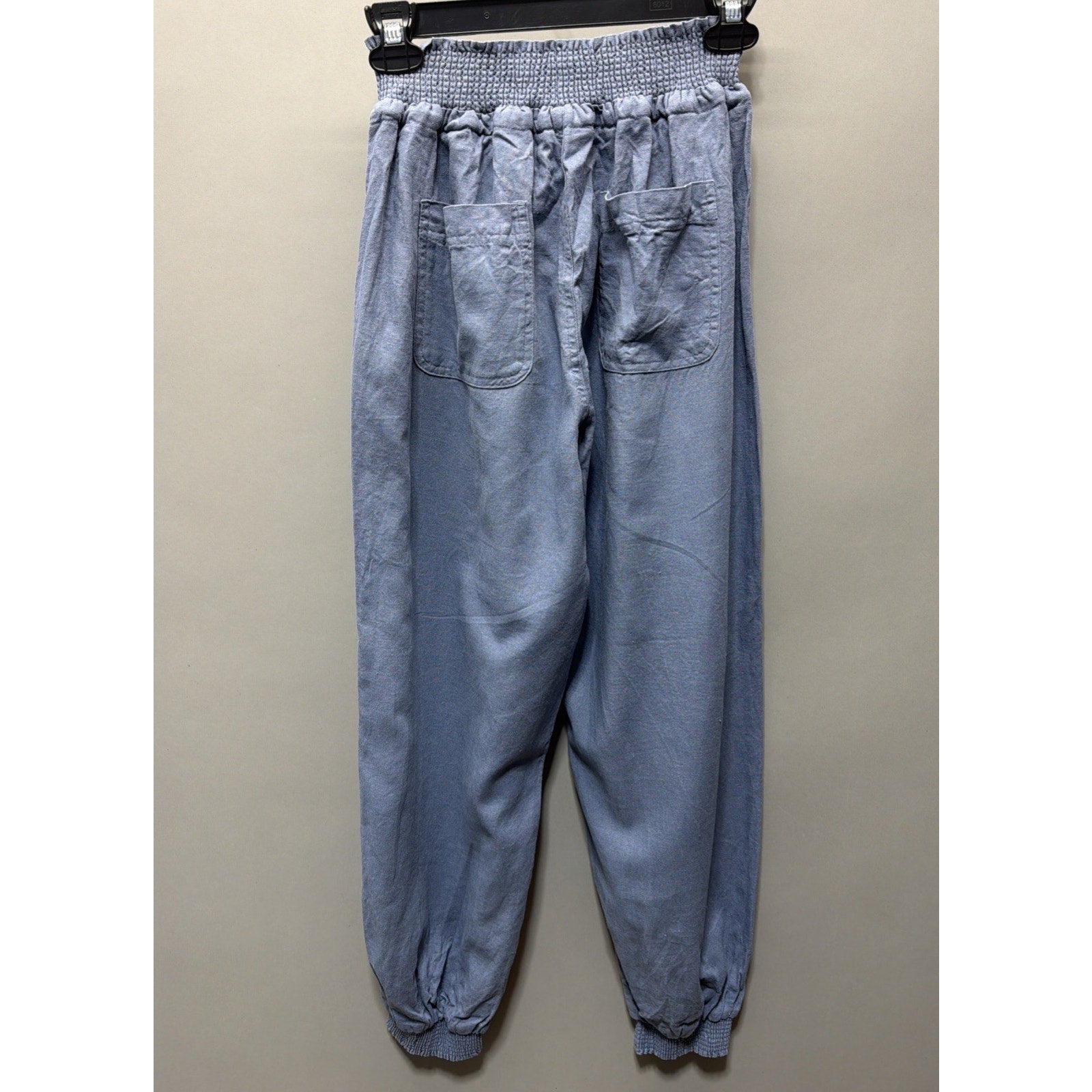 Love Tree Women's Large Blue Linen Viscose Blend Jogger Pants Minimalist Casual