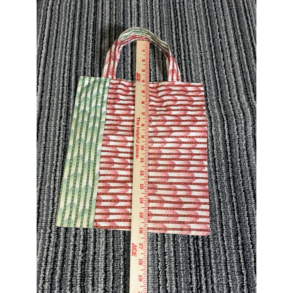 Vintage Red and Green Cotton Fabric Tote Bag Small Handbag