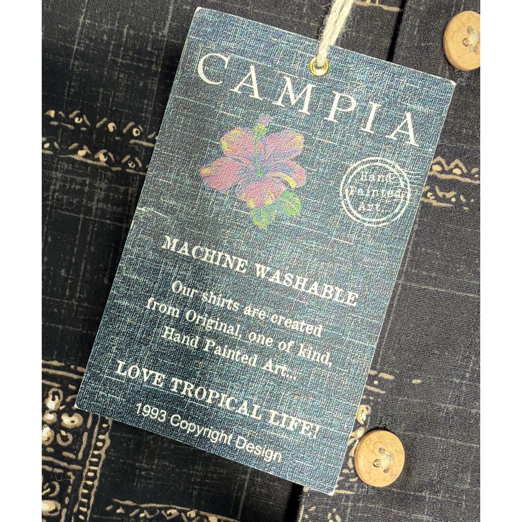 Campia Hawaiian Shirt Men’s Size M Floral Black Button Short Sleeve Cotton Mens