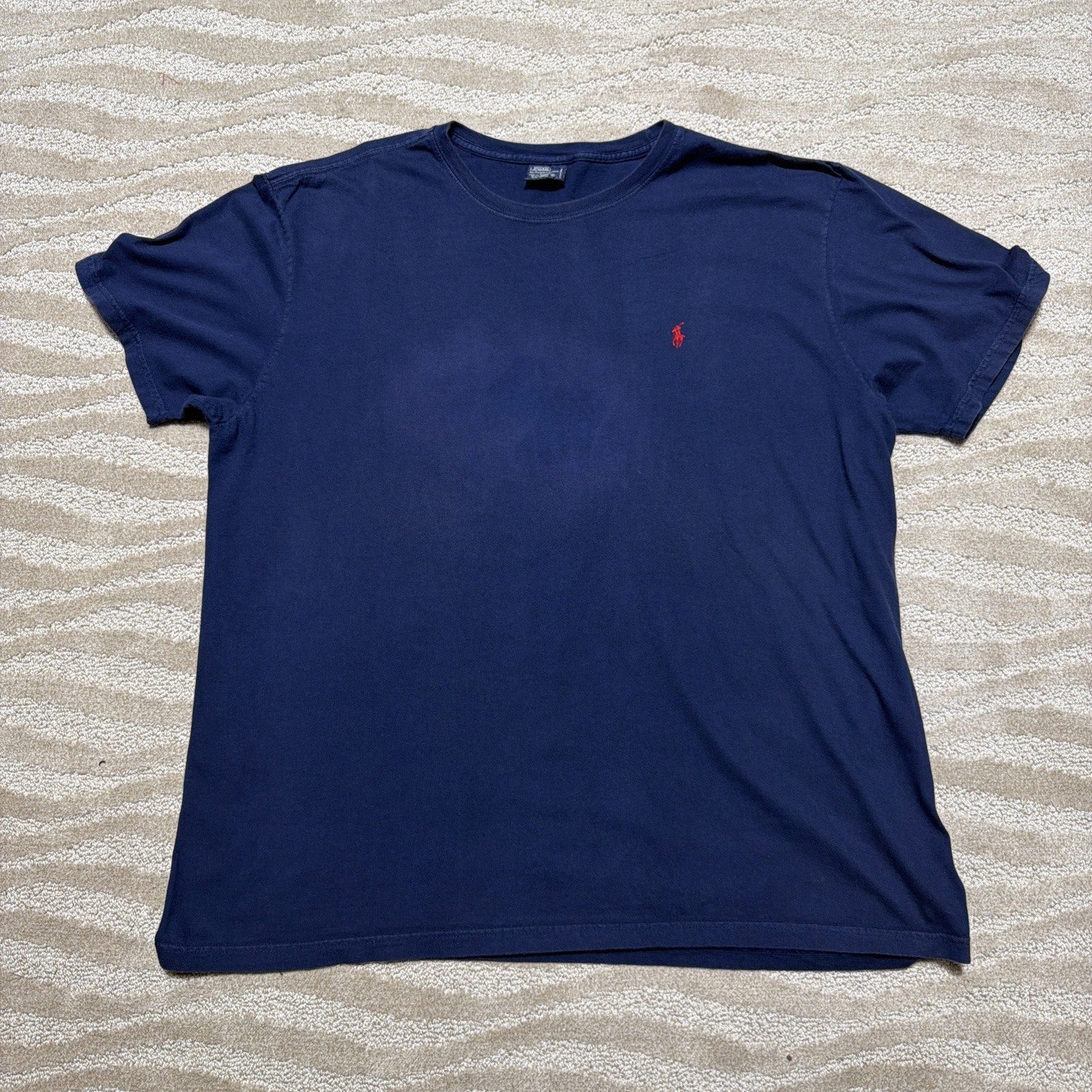 Vintage 1990s Polo Ralph Lauren Navy T-Shirt with Red Pony Logo Faded XL