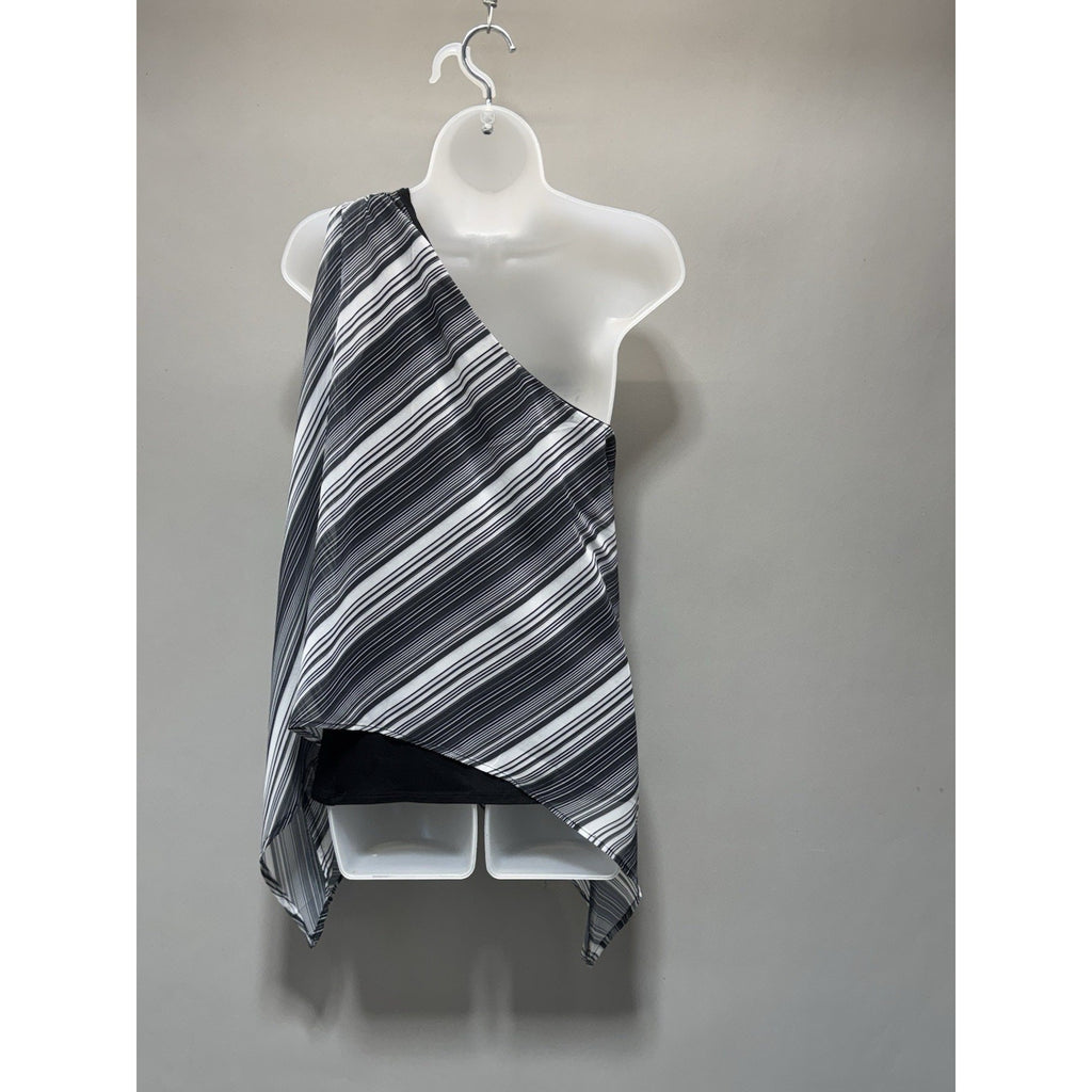 Sweet Pea One Shoulder Top M Black White Stripe Asymmetrical Draped Blouse