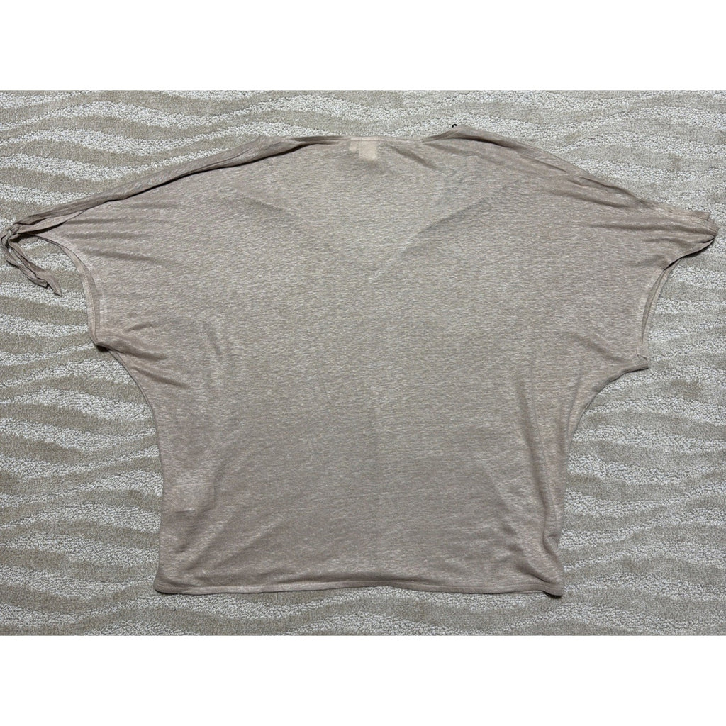 H&M XL Tan 100% Linen Oversized V-neck Short Tie Sleeve Blouse