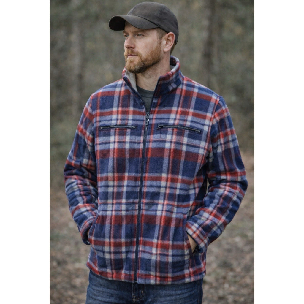 Mens Rugged Point Authentic Red Blue Plaid Fleece Sherpa Full Zip Shacket XL NWT
