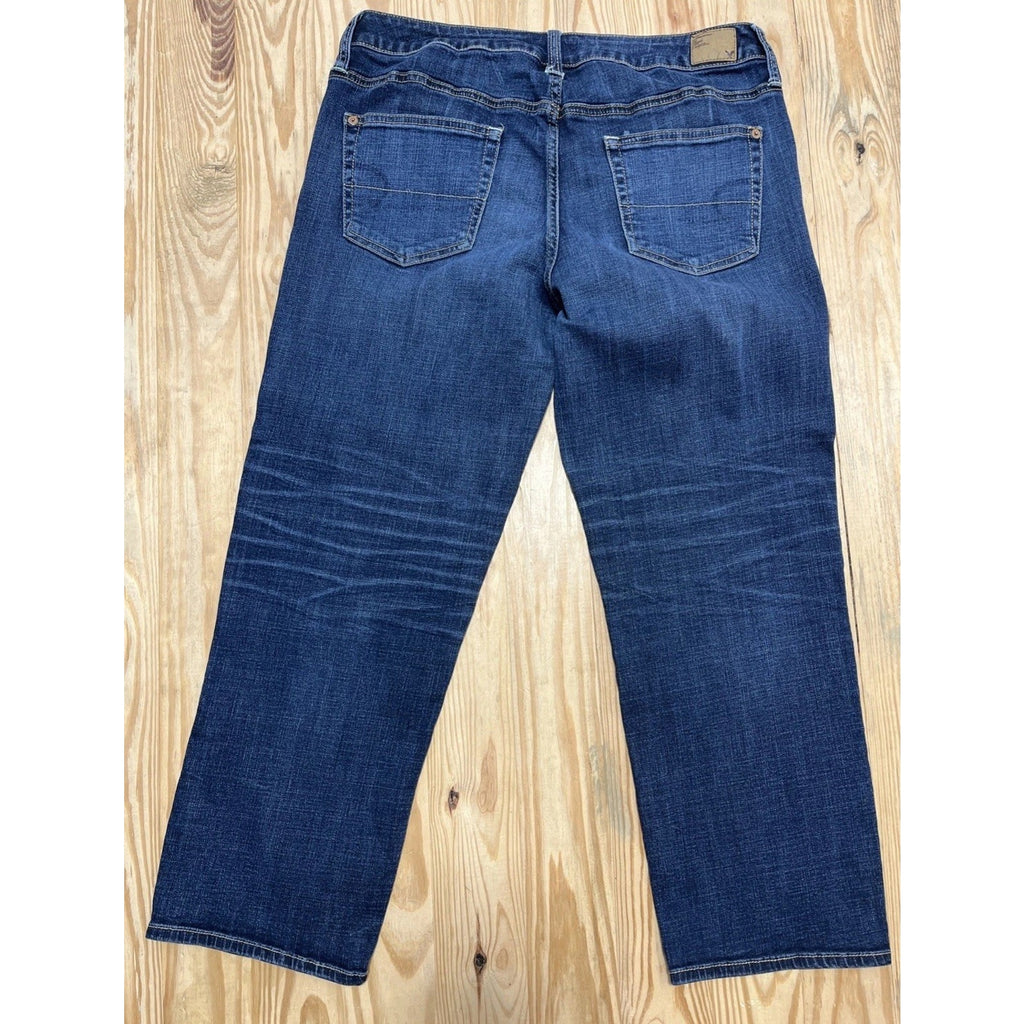 American Eagle Boy Fit Jeans Womens Sz 10 Medium Wash Mid Rise Denim Stretch