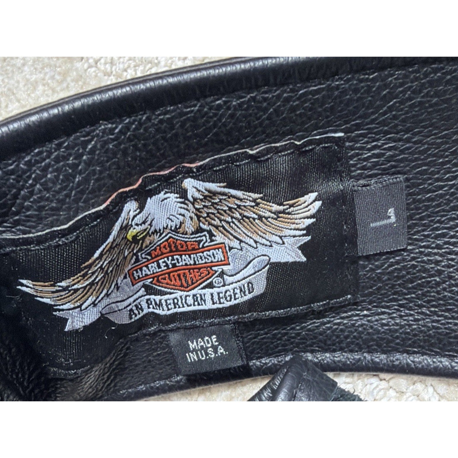Vtg HARLEY DAVIDSON Chaps L Black Leather Motorcycle Riding Adjustable Made USA