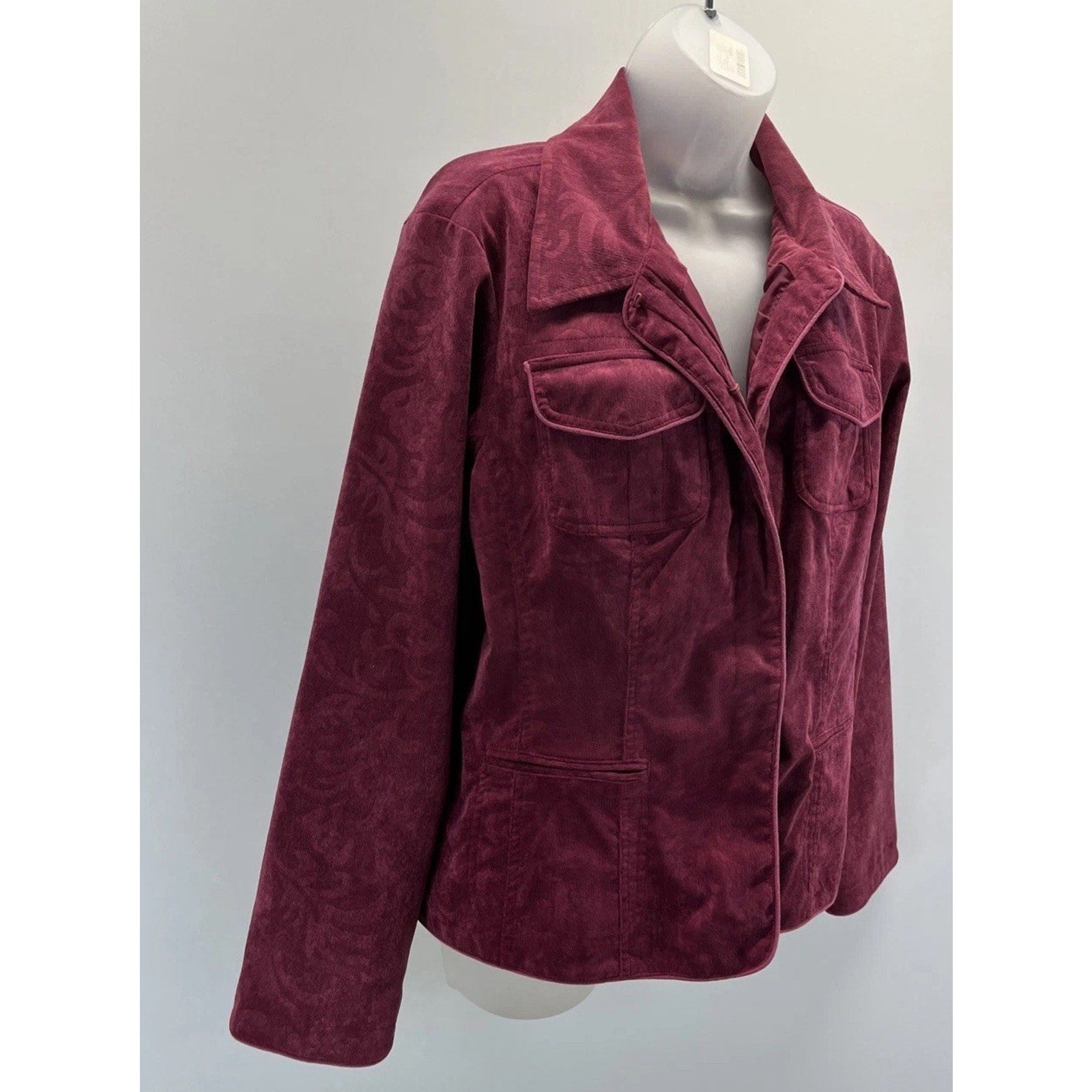 Chico's Women's Corduroy Paisley Burgundy Jacket Chico’s Size 2 = US Size 12 L
