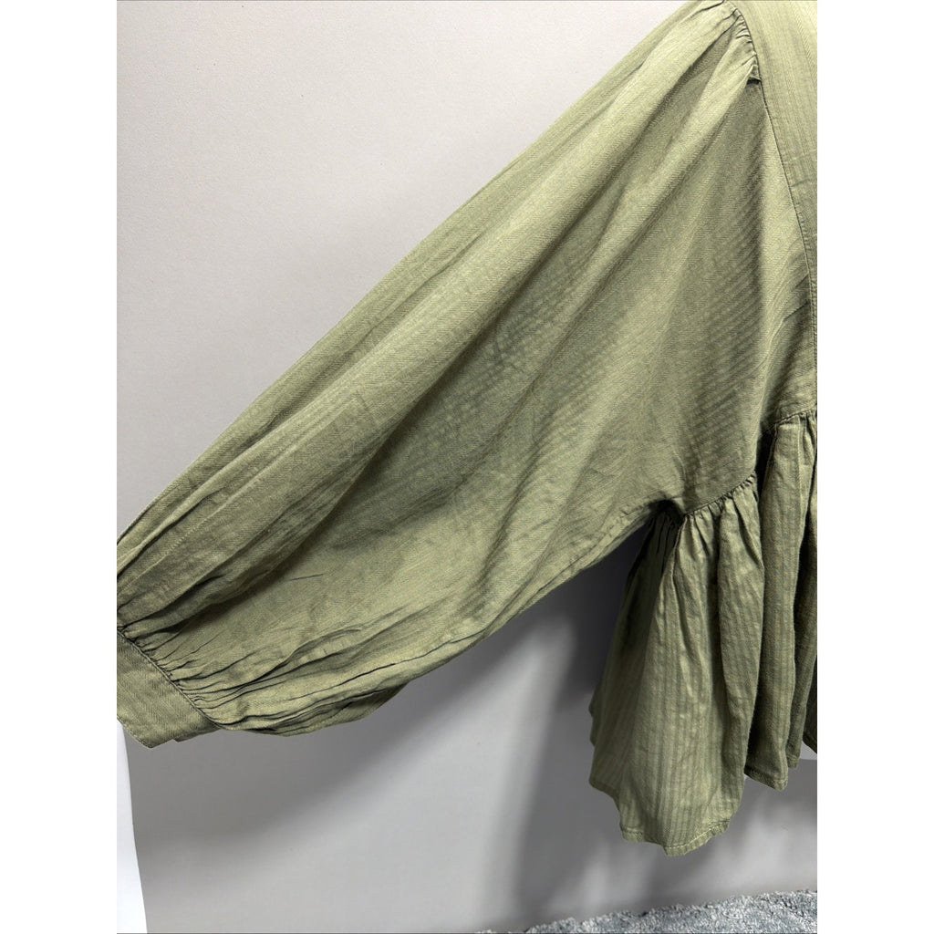 Banana Republic Women's Green Flutter Sleeve Blouse Boho Whimsy Lagenlook L