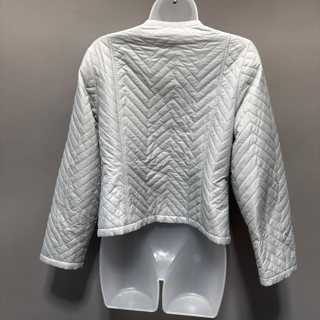 Chicos Woman's Silver Quilted Zip Long Sleeve Lightweight Jacket Size 0 SMALL