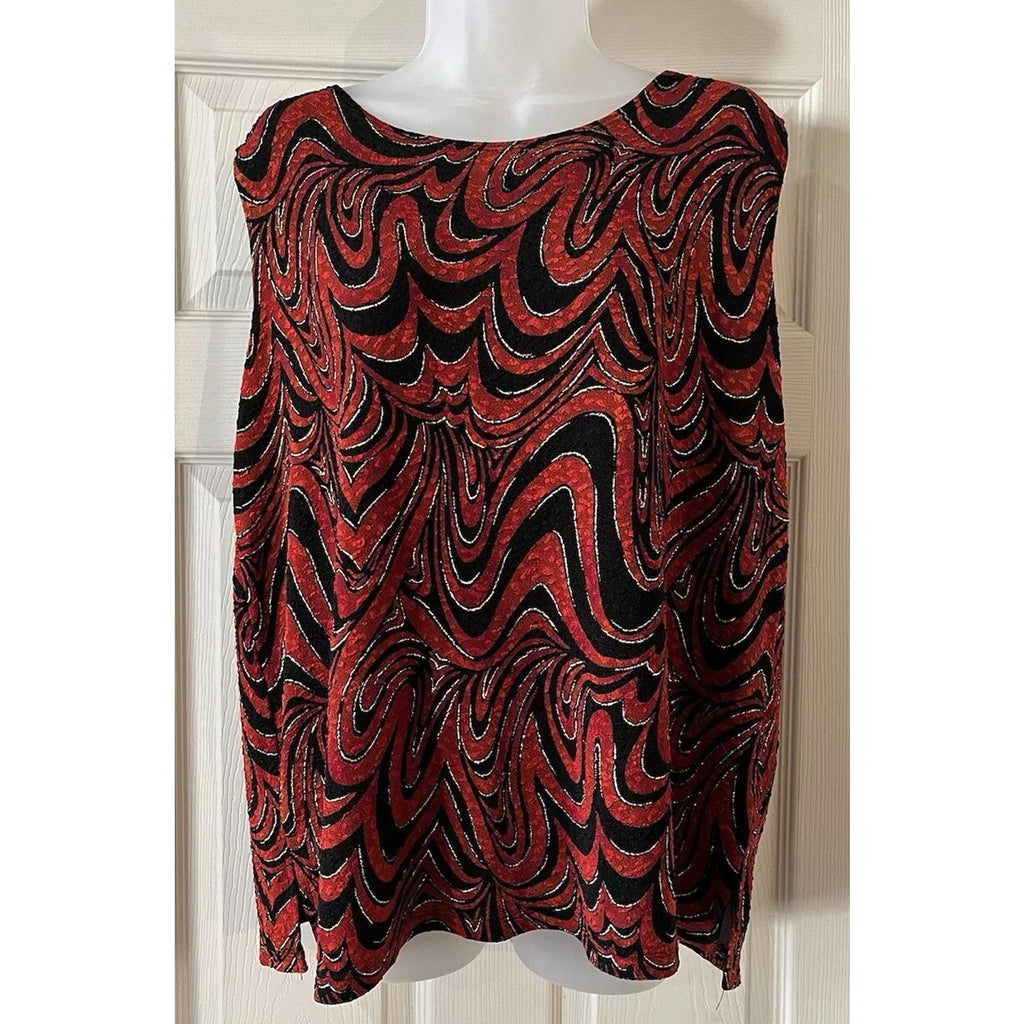 Studio C Plus Blouse Women's 22W Plus Sleeveless Red Black White Pullover Light