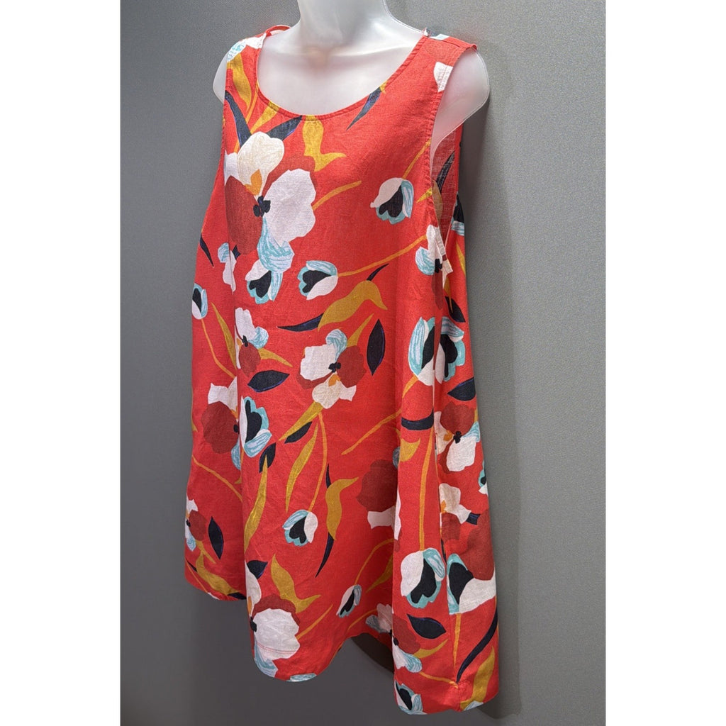Sigrid Olsen 100% Linen Floral Shift Dress Women's XL Sleeveless Pockets Beachy