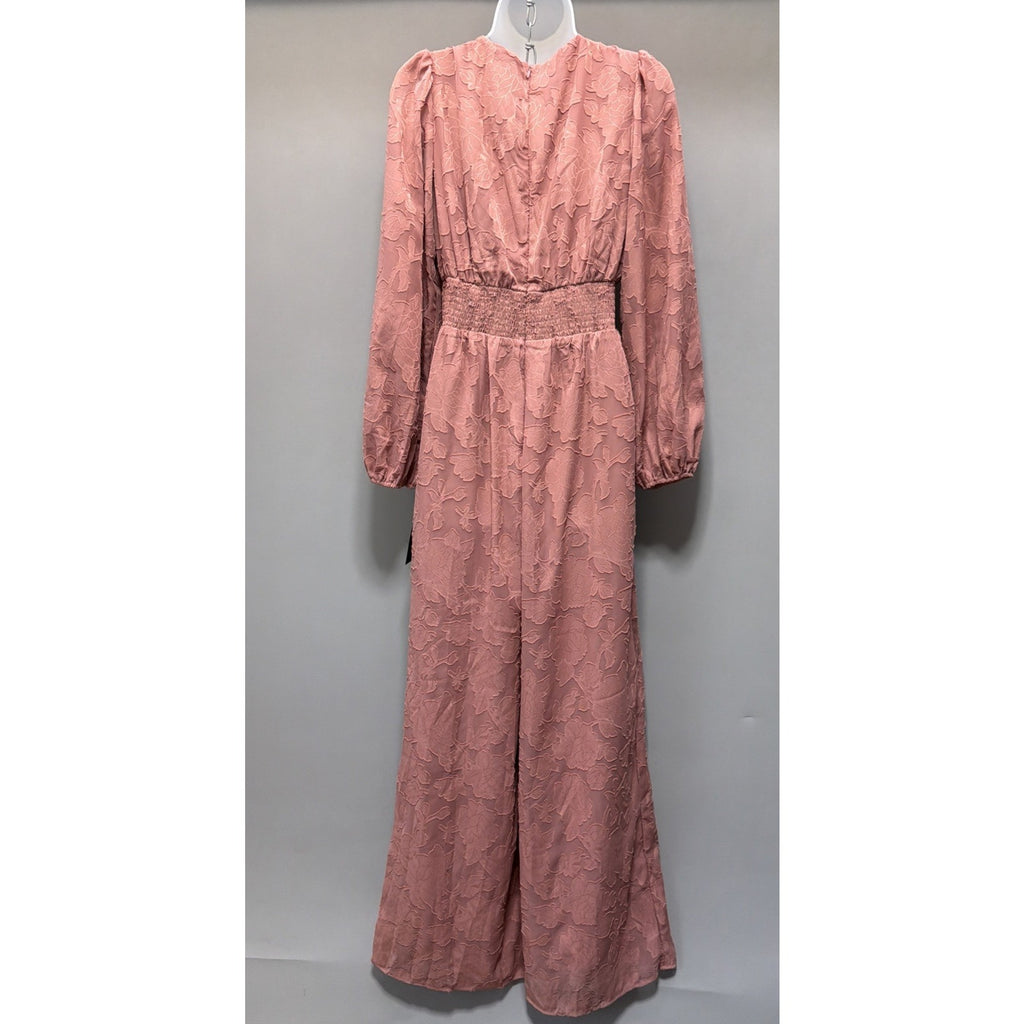 Lulus Passionate Times Dusty Rose Burnout Floral Wide Leg Jumpsuit Size NWT