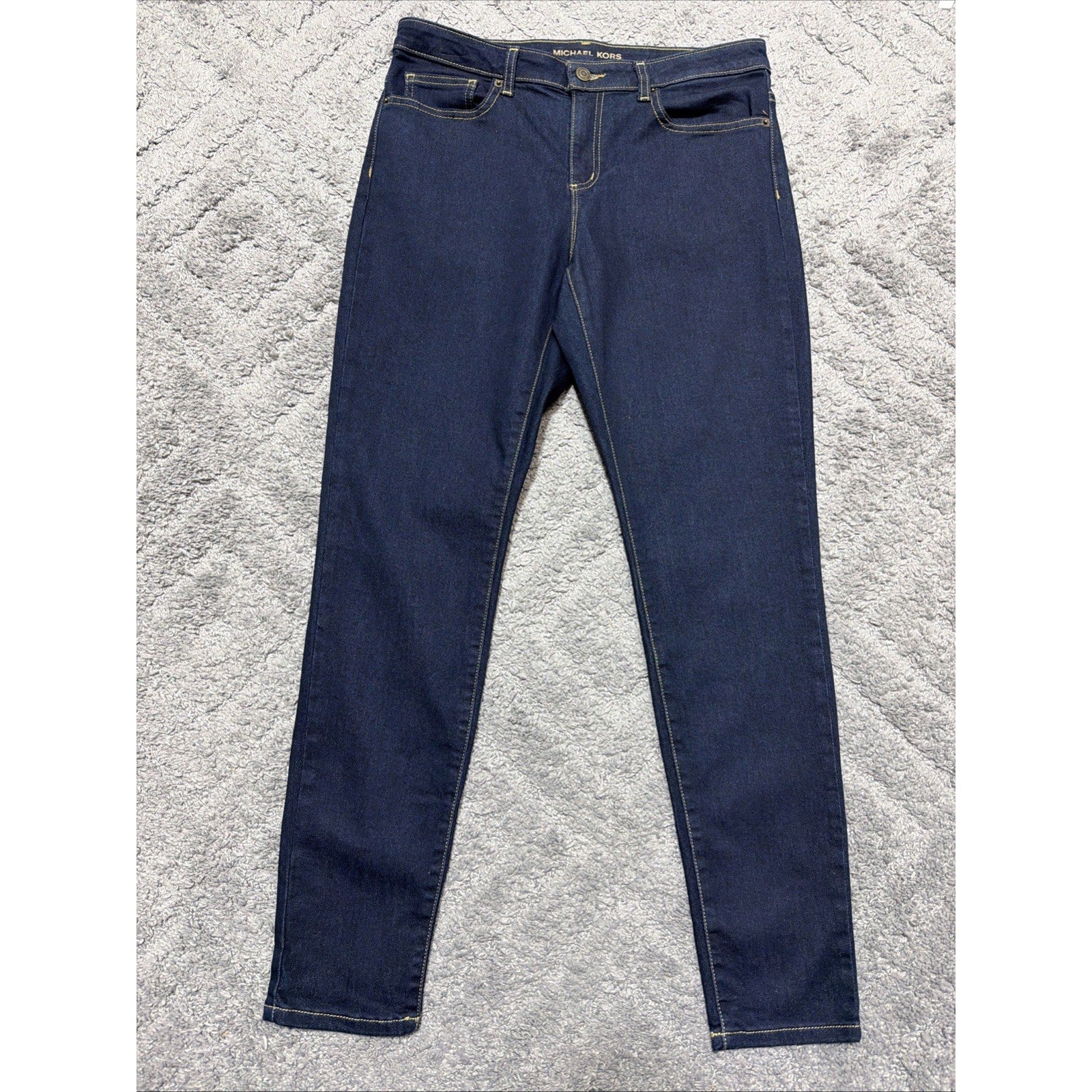 MK Michael Kors Izzy Skinny ANKLE Dark Rinse Logo Jeans Select Size 10 32x29