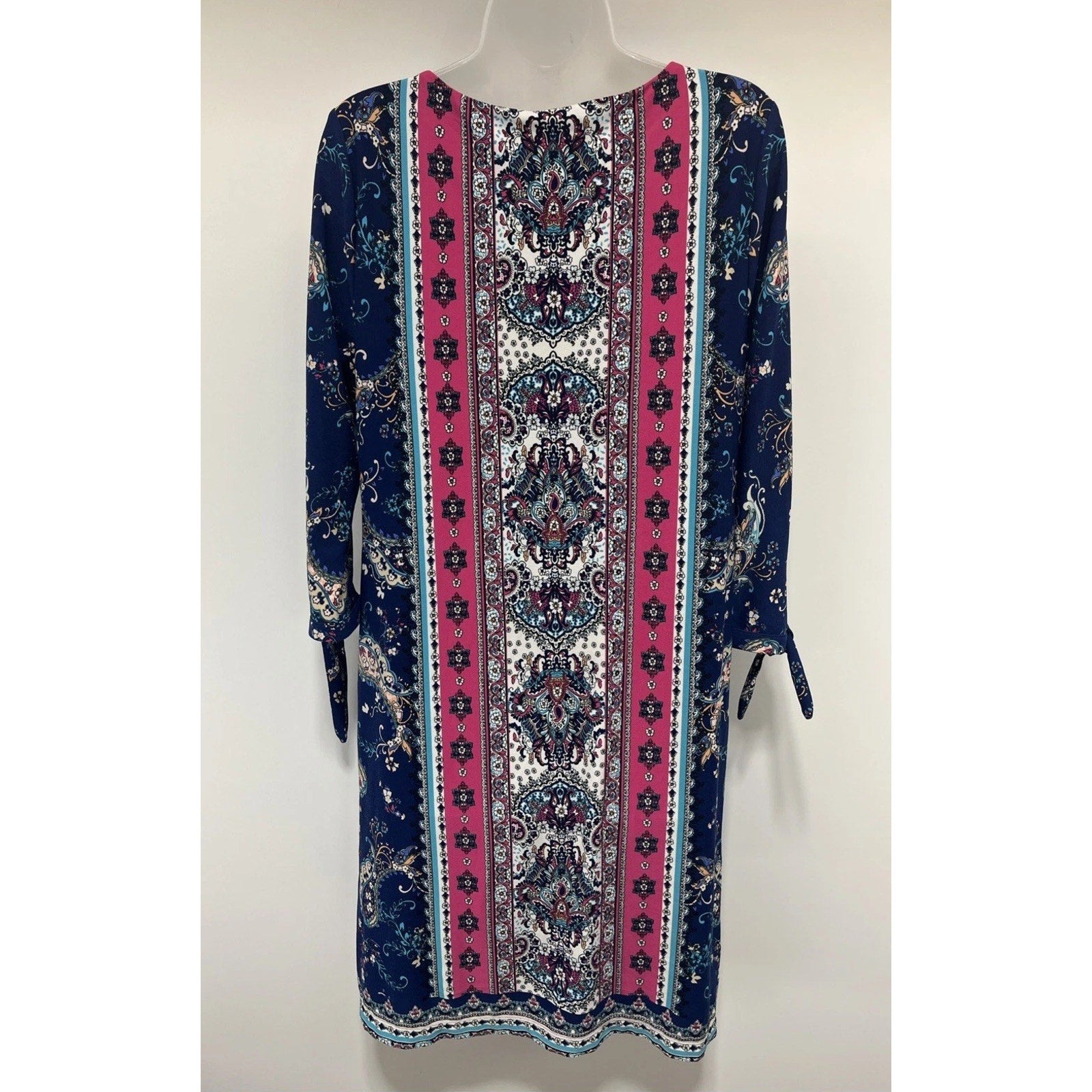 Chico’s Medallion Print Tie 3/4 Sleeve Lined Stretch Dress Size 1 (US Size 8)