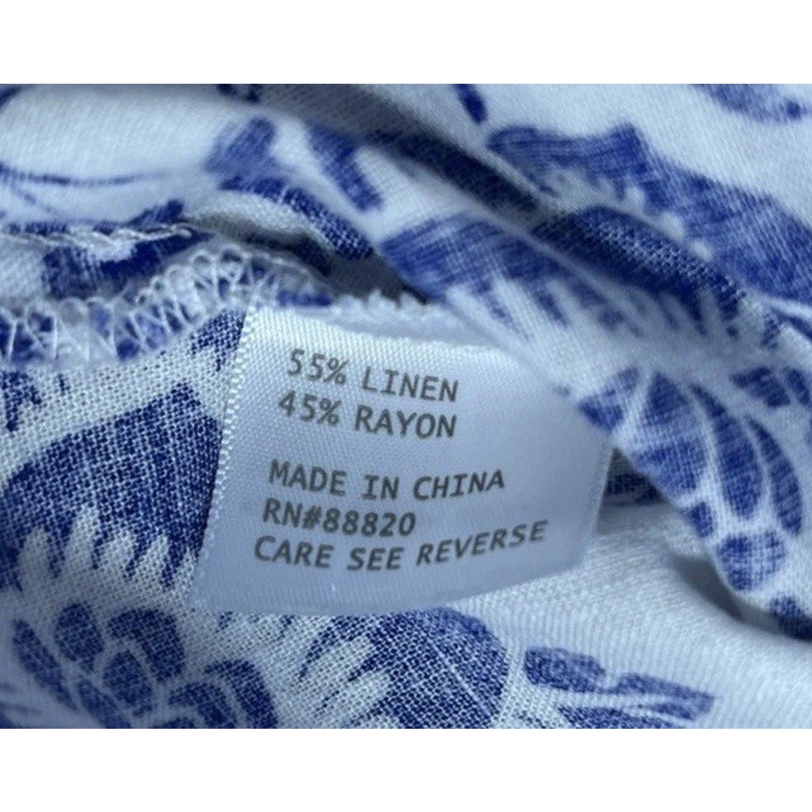 Rachel Zoe Women 3/4 Sleeve Button Linen Rayon Top Size M White Blue Floral