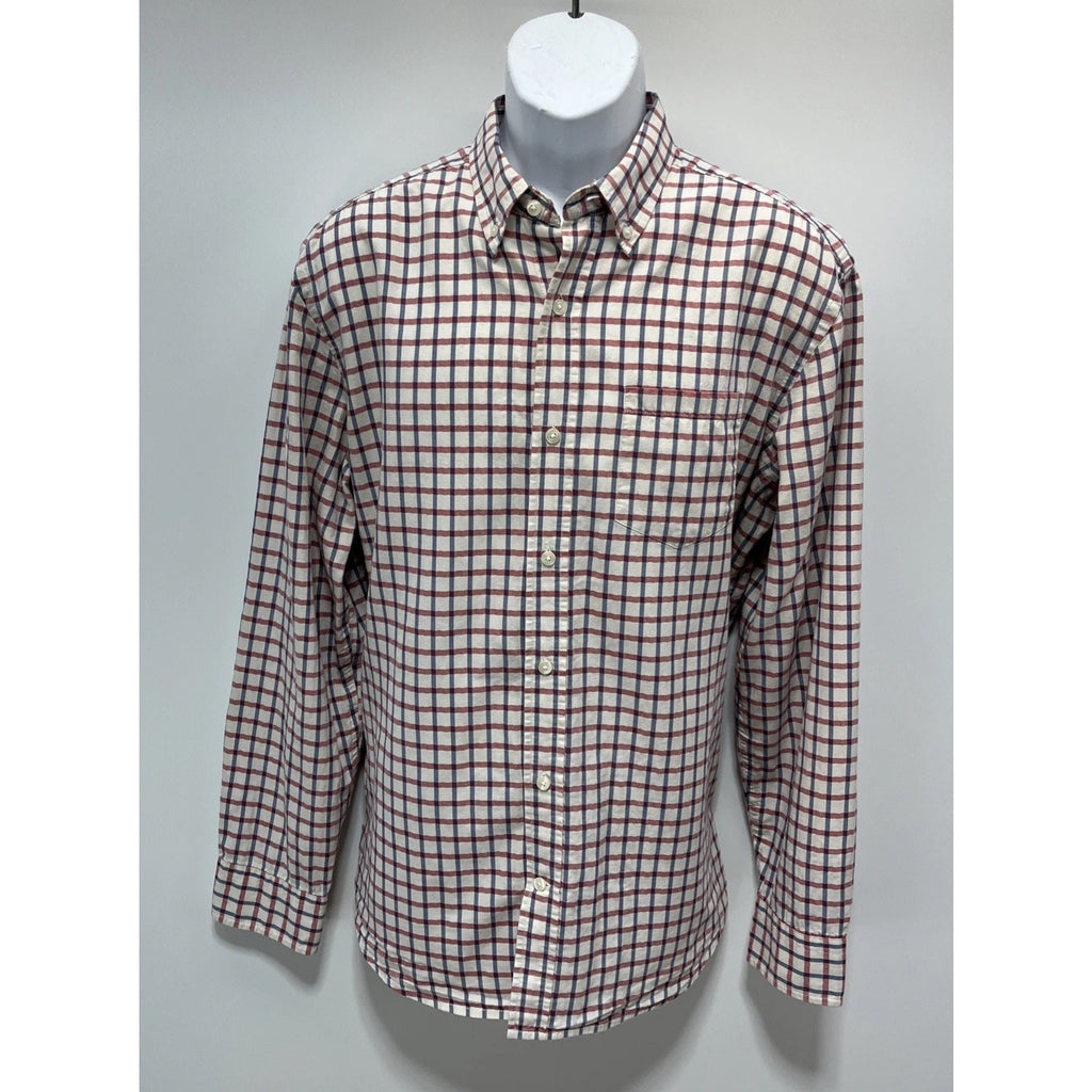 Gap Men's Classic Fit Premium Blue/ Red Check Button Down Oxford Shirt Size L