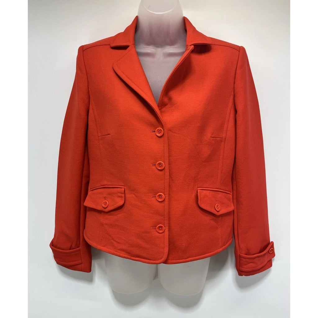 J Crew Woman's Sz M Burnt Orange Wool 4 Button Lined Blazer Jacket