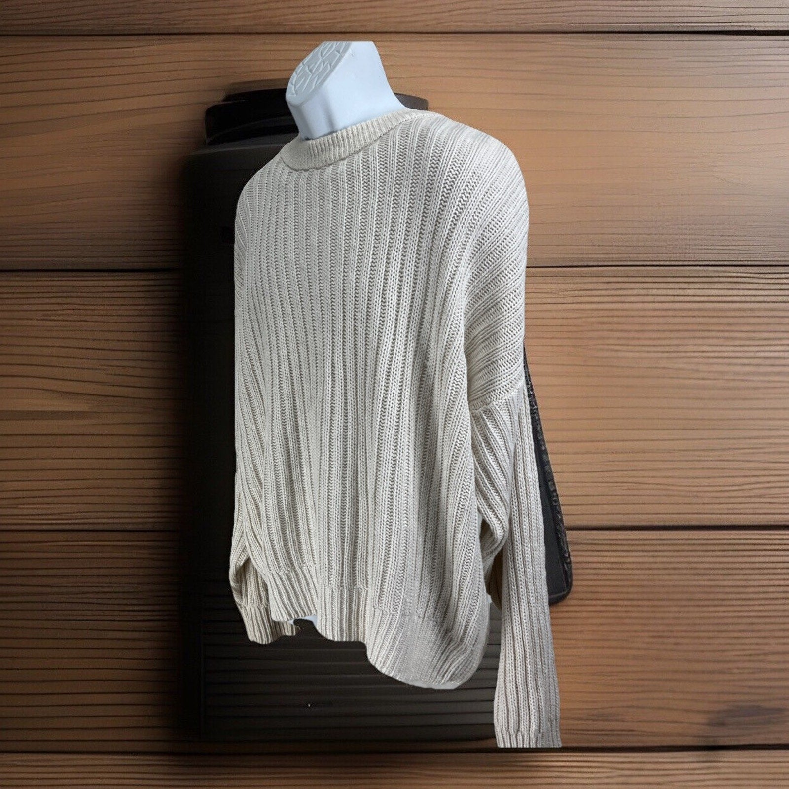 Vintage New River Co Authentic Sportswear Sweater Cotton Cable Knit Large