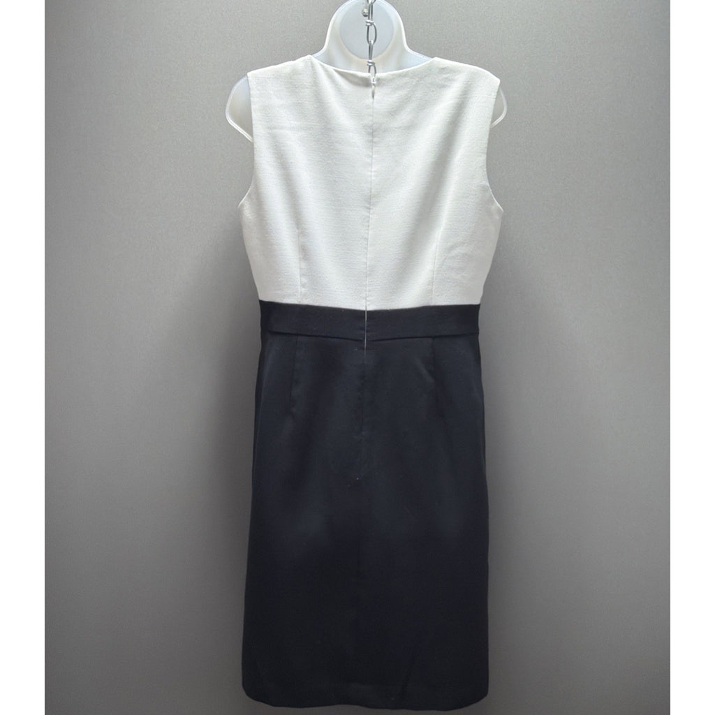 Ann Taylor Loft Black White Lined Color Block Combo Sheath Dress Size 10 Nice!