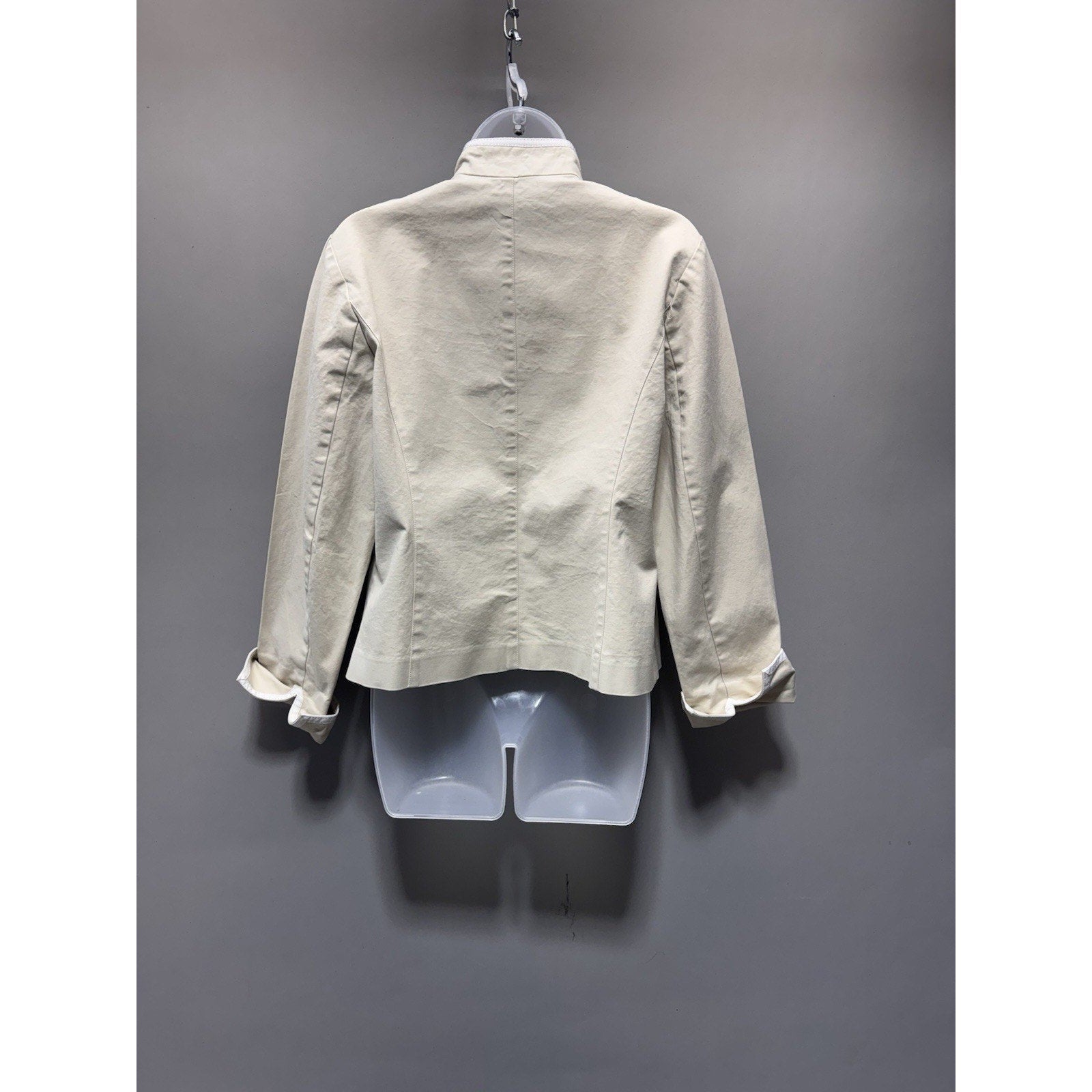 Nina McLemore Beige Cotton Blend Jacket Womens Large Stand Collar Career