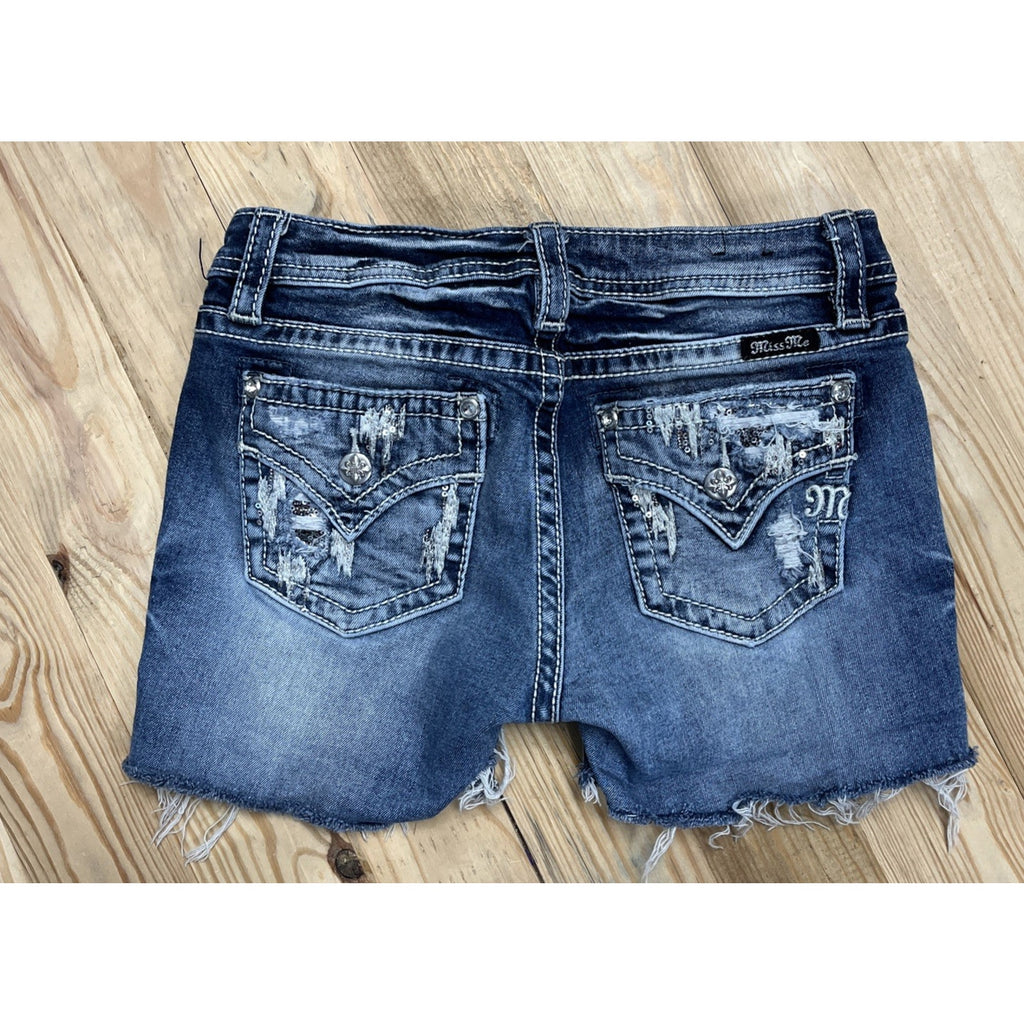 Miss Me Jean Shorts Women 16 Whiskers Embroidered Button Back Pockets 26”