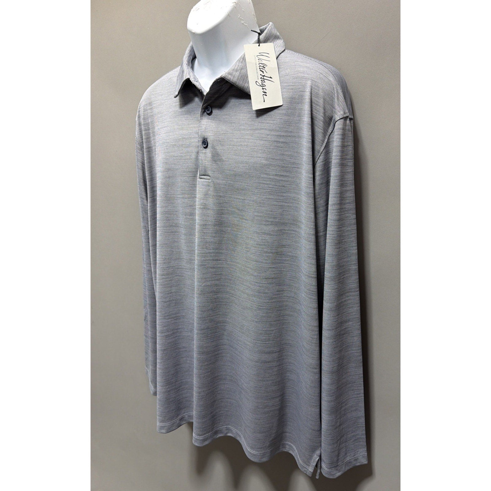 Walter Hagen 11 Majors Golf LS Polo Shirt Mens XXL Heather Navy Stretch NWT