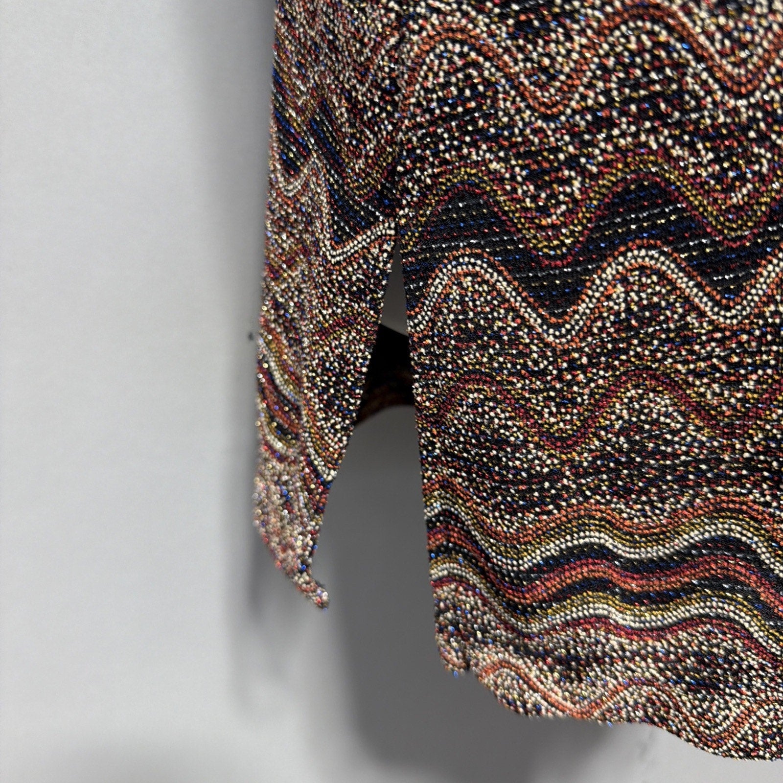 Chico's Design Blouse Top Shirt Size 2 Womans L Brown Knit Metallic Long Sleeve