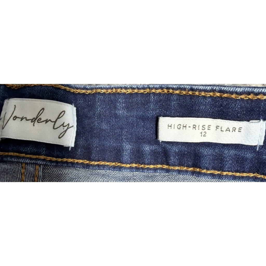 Wonderly Jeans Women's Size 12 High Rise Flare Dark Wash Denim Retro Boho Blue