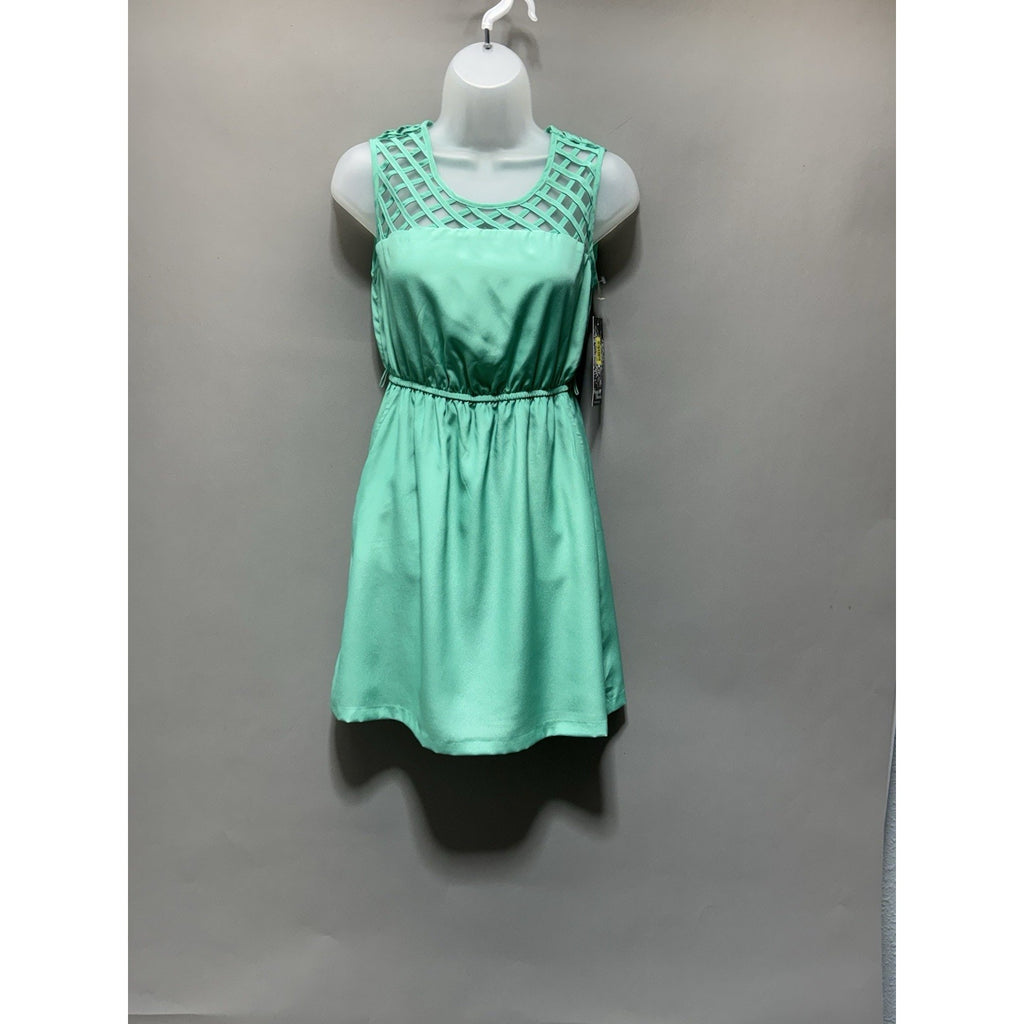 Sequin Hearts Teal Lattice Neck Dress S Sleeveless Fit & Flare NWT Juniors Party