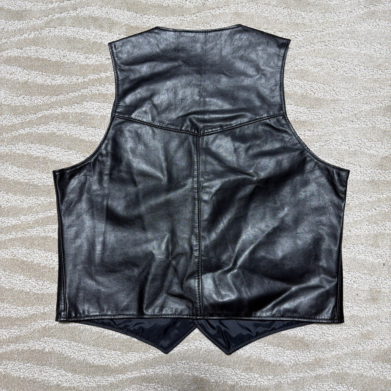 Vtg 70s Sears Leather Vest Mens 44 Black The Leather Shop Western Cowboy Biker