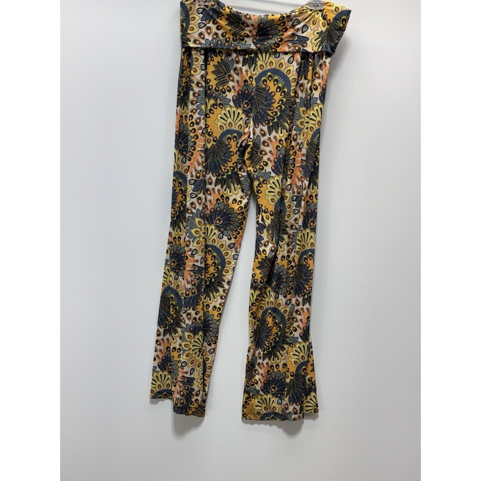 Lbisse Yellow Floral Boho Wide Leg Pants Women’s Size Large Stretch