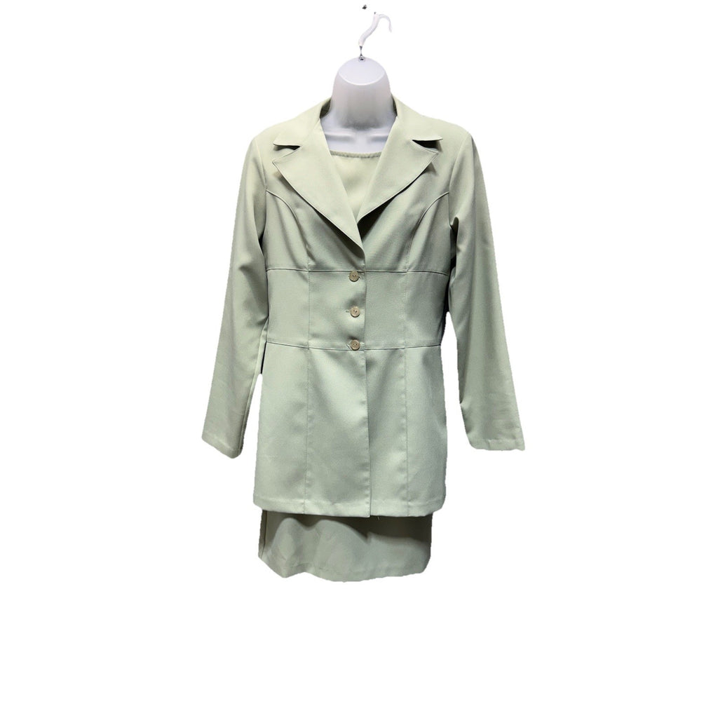 Vintage A-List by Wrapper Sage Green 2pc Suit Set Jacket Dress Y2K Minimalist