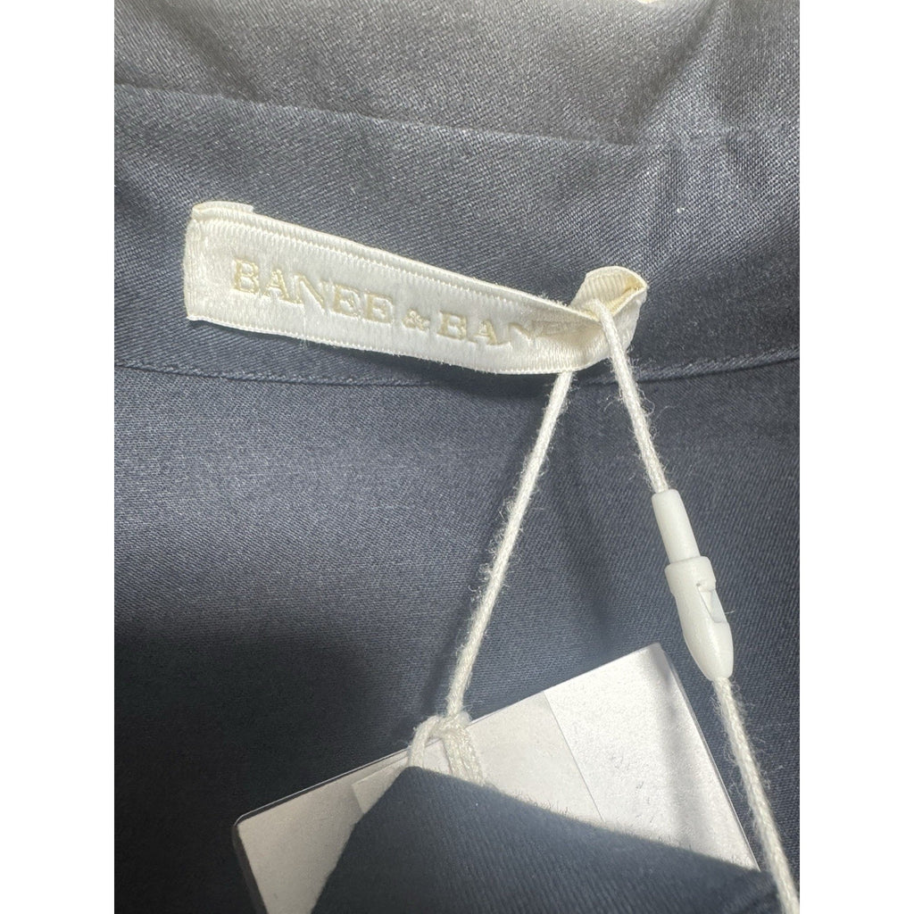 BANEE & BANEE Trench Coat Dress Women L Navy Blue Button Front A-Line Korea NWT